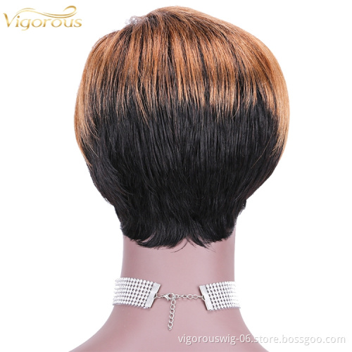 Cheap highlight gold wholesale short glueless private label inch bob pixie cut brazilian 100% raw human hair wig black women